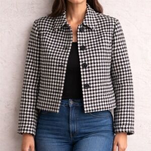 Liz Claiborne Wool Jacket – XL Black White Houndstooth Cropped